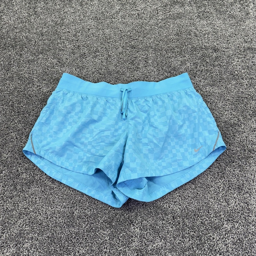 Nike Shorts Womens Large Blue Dri-FIT Check Running Lined Reflective Quick Dry
